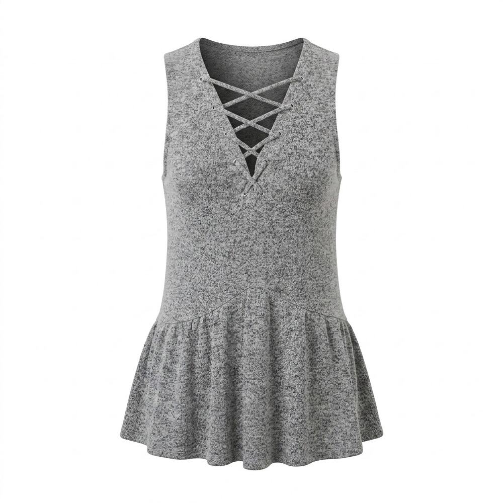 Express Gray Ruffle Peplum Lace Tank Top Women Size S
